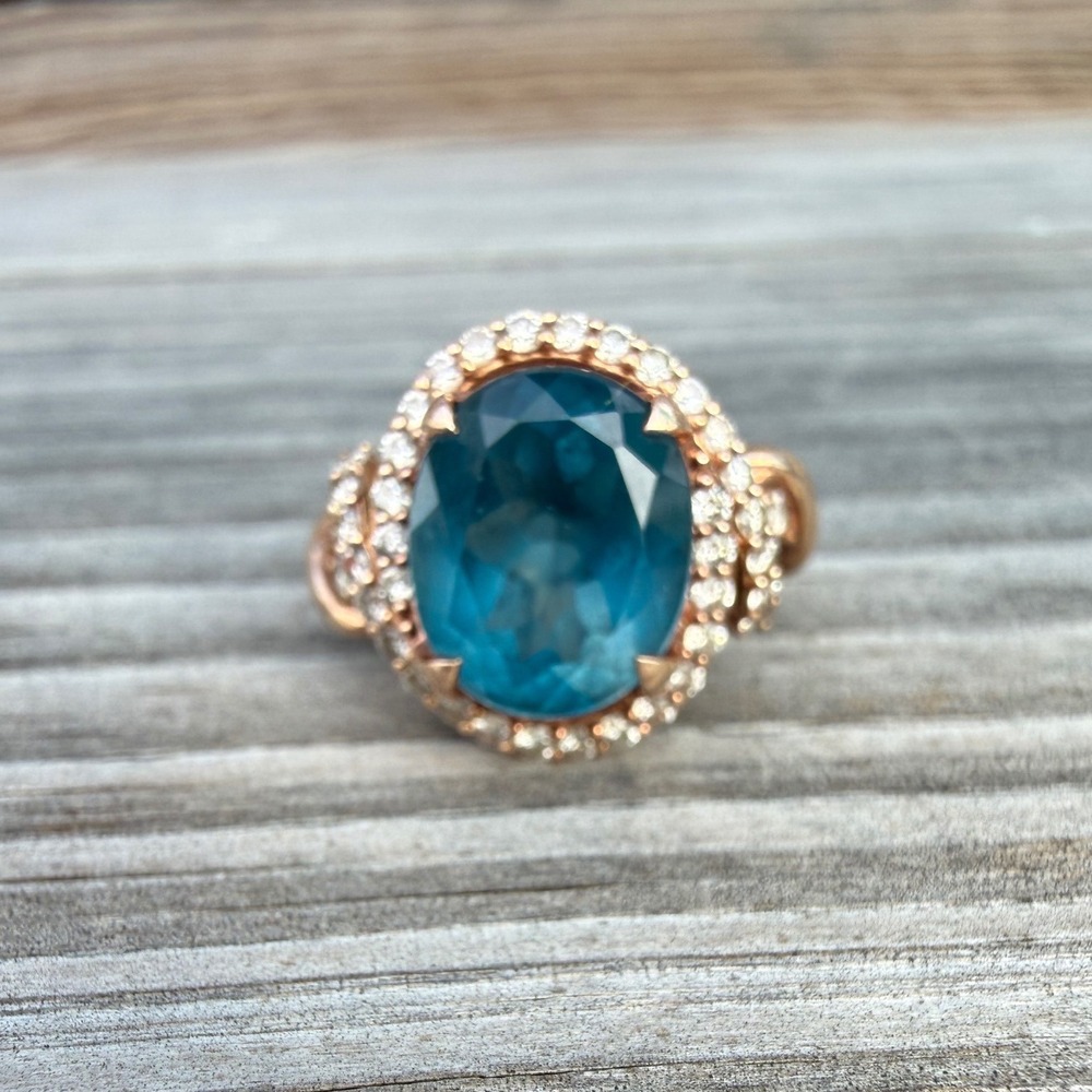Le Vian Creme Brulee Ring 5 1/3 Blue Topaz 3/4 Nude Diamonds 14K Strawberry Gold